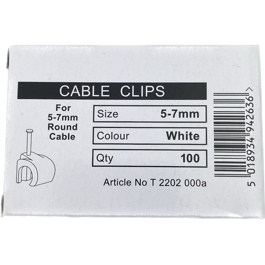 5-7mm White 'C'  Cable Clips (100 Pack)