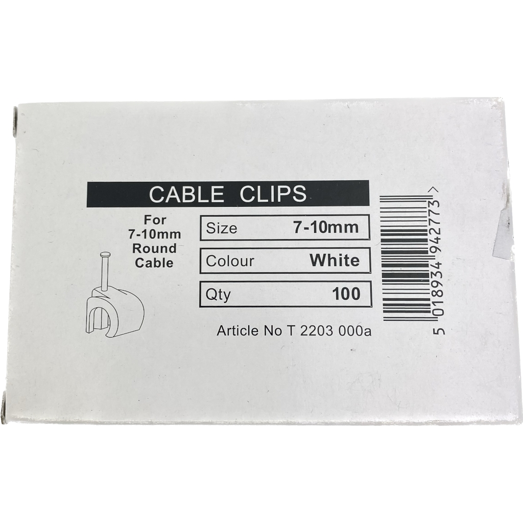7-10mm White 'C'  Cable Clips (100 Pack)