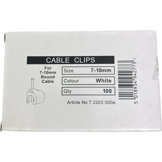 7-10mm White 'C'  Cable Clips (100 Pack)